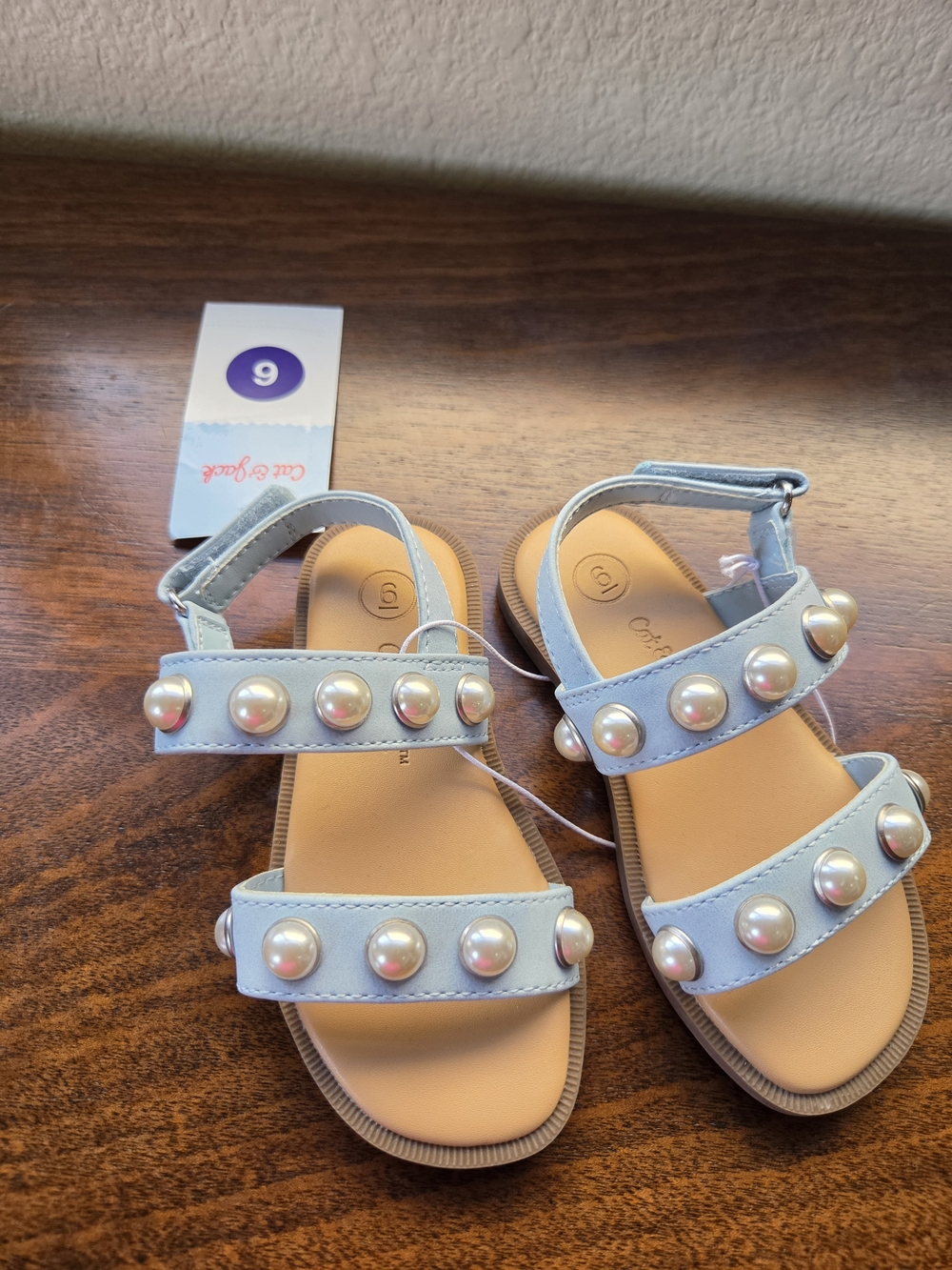Cat & Jack Light Blue Pearl-Accent Girls Sandals Size 6T